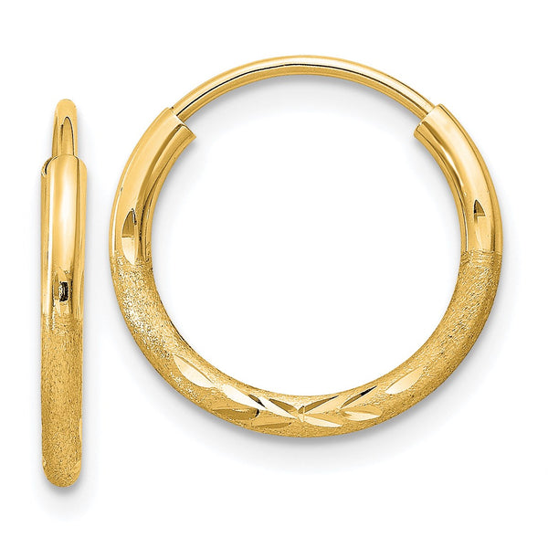 14KT Yellow Gold 12X1.5MM Diamond-cut Endless Hoop Earrings
