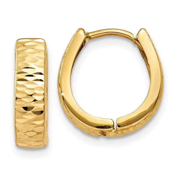 14KT Yellow Gold 12X3MM Diamond-cut Hoop Earrings