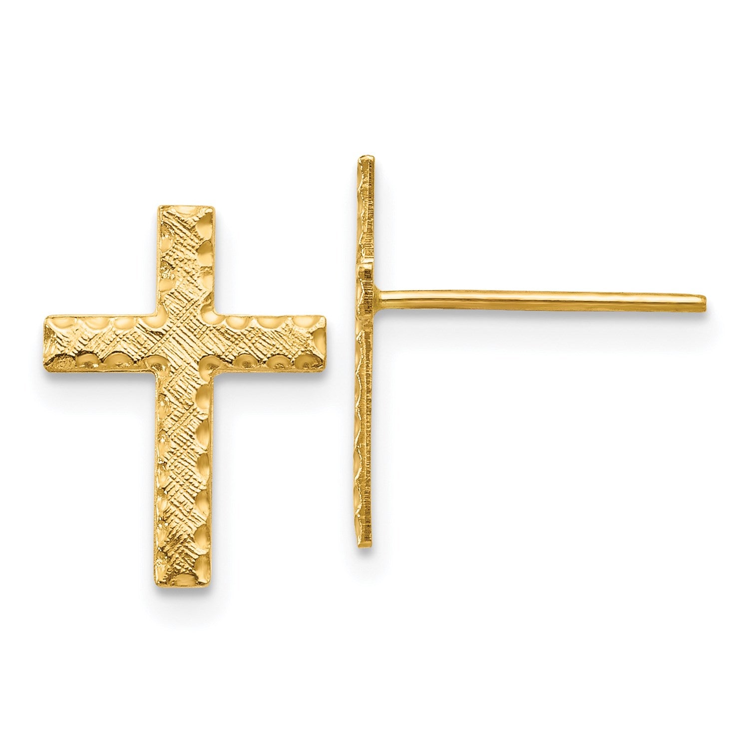 14KT Yellow Gold 13X10MM Diamond-cut Cross Earrings