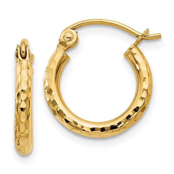 14KT Yellow Gold 13X2MM Diamond-cut Hoop Earrings