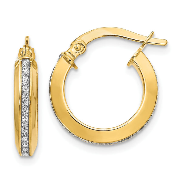 14KT Yellow Gold 14X30MM Glitter Hoop Earrings