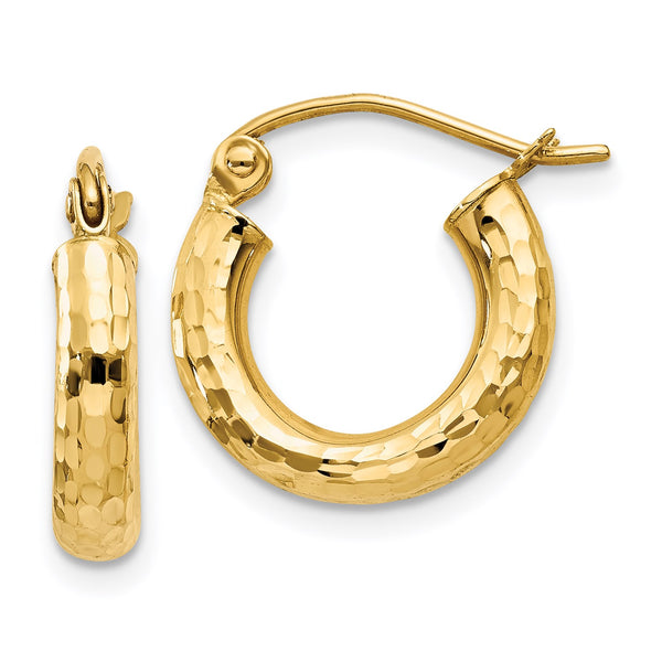 14KT Yellow Gold 14X3MM Diamond-cut Hoop Earrings