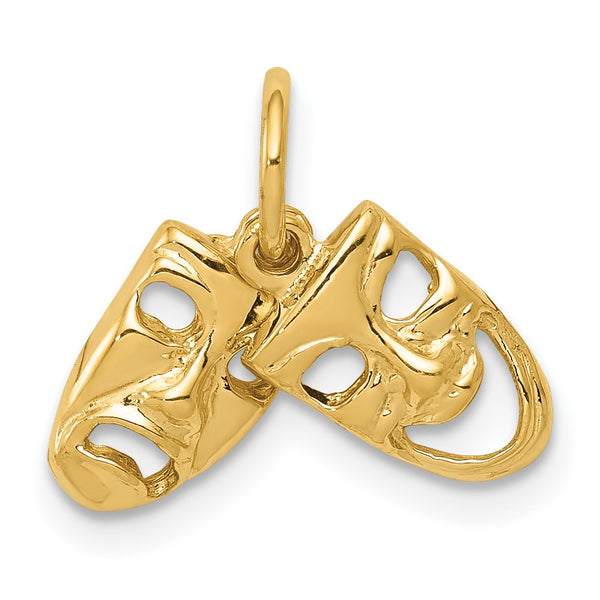 14KT Yellow Gold 15X11MM Diamond-cut Comedy Tragedy Pendant-Chain Not Included