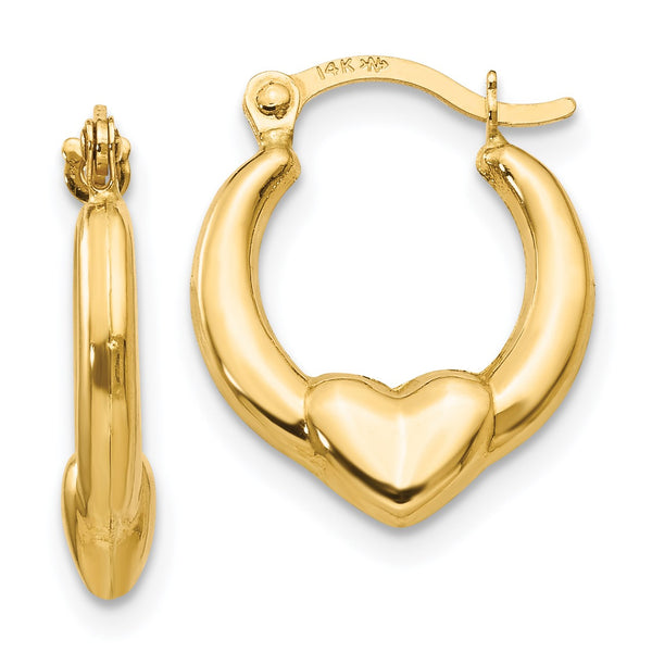 14KT Yellow Gold 15X12MM Heart Hoop Earrings