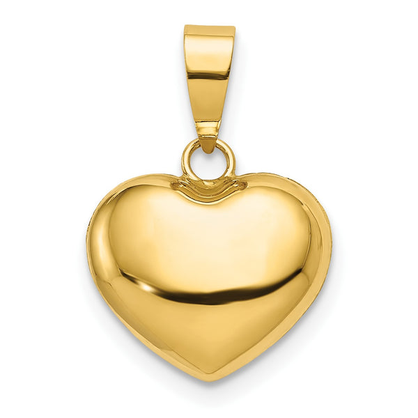 14KT Yellow Gold 16X12MM Three Dimensional Heart Pendant-Chain Not Included