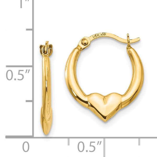 14KT Yellow Gold 16X13MM Heart Hoop Earrings