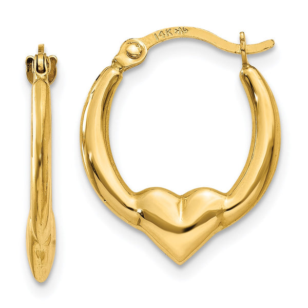 14KT Yellow Gold 16X13MM Heart Hoop Earrings