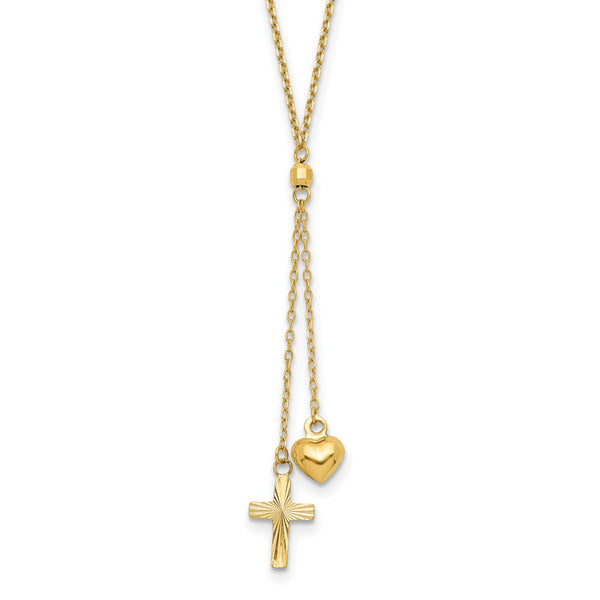 14KT Yellow Gold 16"+2" extender Heart Cross Necklace