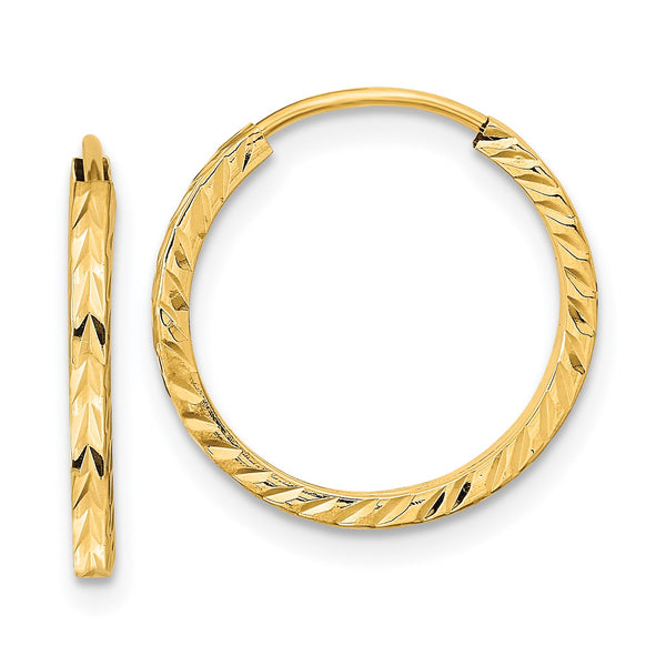 14KT Yellow Gold 17X1.35MM Diamond-cut Hoop Earrings