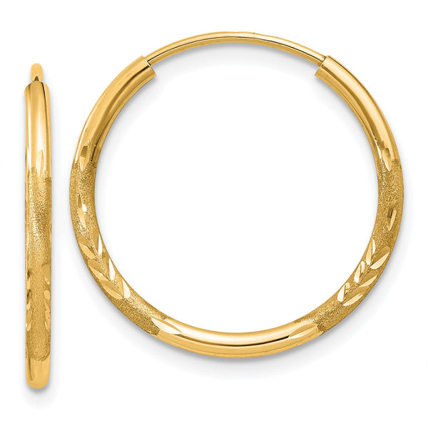 14KT Yellow Gold 17X1.5MM Diamond-cut Hoop Earrings