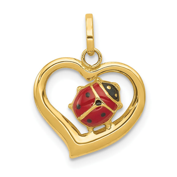14KT Yellow Gold 18X14MM Heart Ladybug Pendant-Chain Not Included