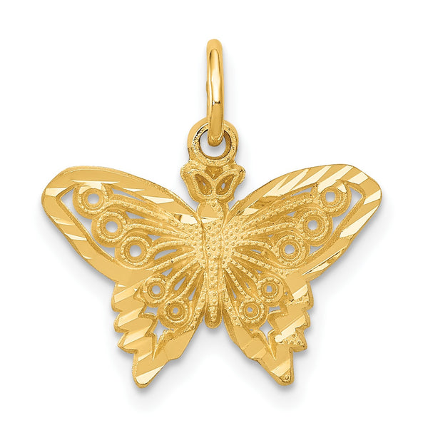 14KT Yellow Gold 18X17MM Diamond-cut Butterfly Pendant-Chain Not Included