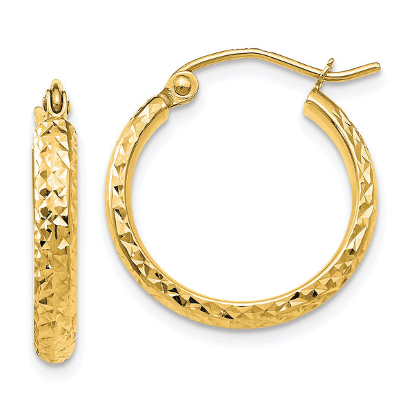 14KT Yellow Gold 18X2.8MM Diamond-cut Hoop Earrings