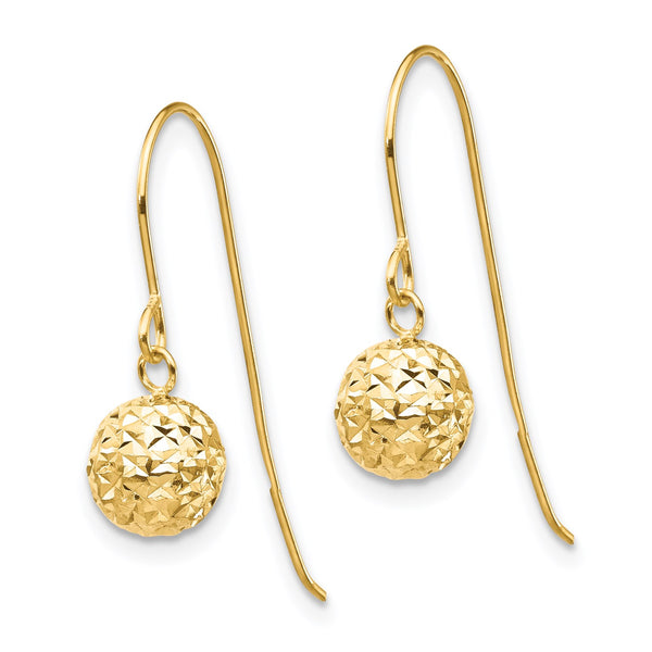 14KT Yellow Gold 18X6MM Diamond-cut Ball Drop & Dangle Earrings