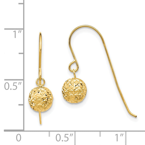 14KT Yellow Gold 18X6MM Diamond-cut Ball Drop & Dangle Earrings