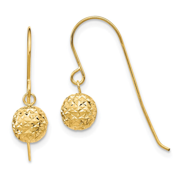 14KT Yellow Gold 18X6MM Diamond-cut Ball Drop & Dangle Earrings