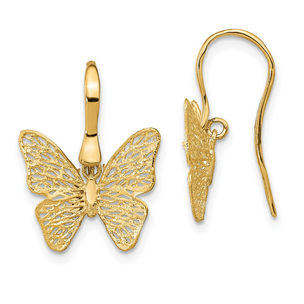 14KT Yellow Gold 19X15MM Drop & Dangle Filigree Butterfly Earrings