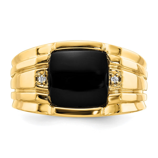 14KT Yellow Gold 1/100 CTW 9.5MM Onyx Ring; Size 10
