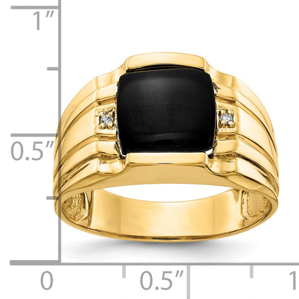 14KT Yellow Gold 1/100 CTW 9.5MM Onyx Ring; Size 10