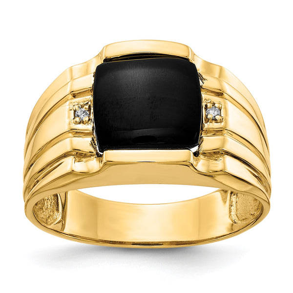 14KT Yellow Gold 1/100 CTW 9.5MM Onyx Ring; Size 10