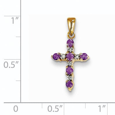 14KT Yellow Gold 1/20 CTW Round Amethyst 22X11MM Childrens Cross Pendant-Chain Not Included