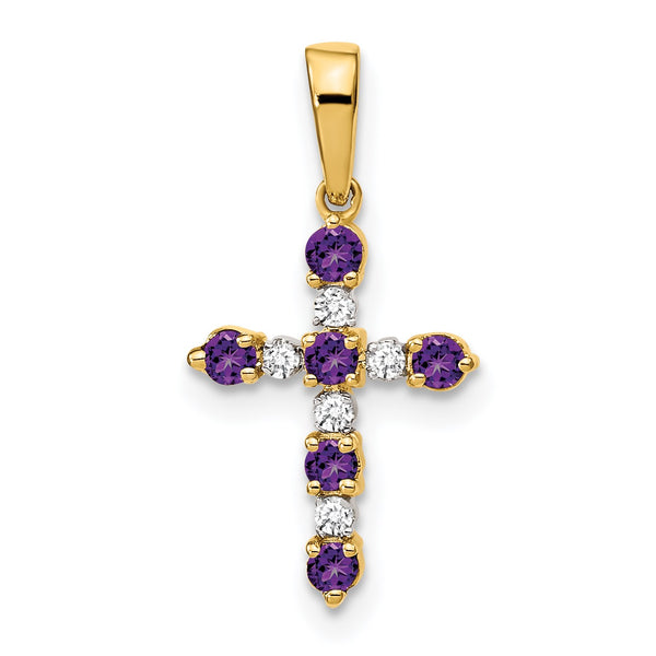 14KT Yellow Gold 1/20 CTW Round Amethyst 22X11MM Childrens Cross Pendant-Chain Not Included
