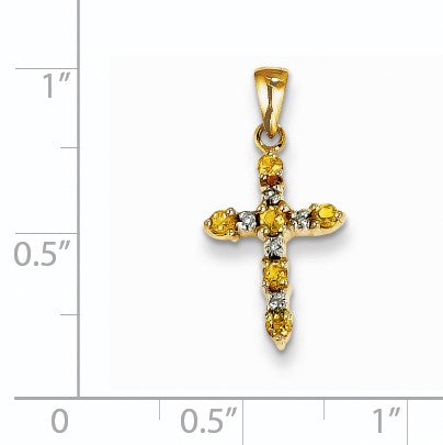 14KT Yellow Gold 1/20 CTW Round Citrine 22X11MM Childrens Cross Pendant-Chain Not Included