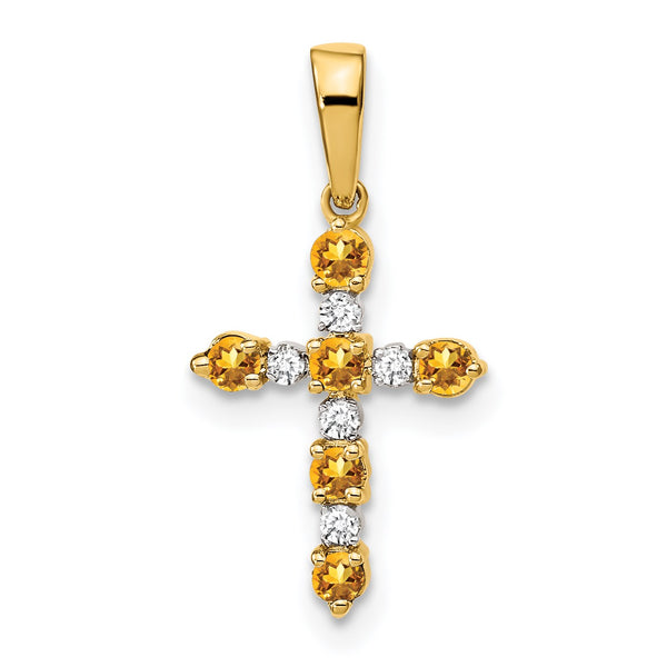 14KT Yellow Gold 1/20 CTW Round Citrine 22X11MM Childrens Cross Pendant-Chain Not Included