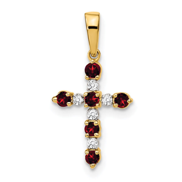 14KT Yellow Gold 1/20 CTW Round Garnet 22X11MM Childrens Cross Pendant-Chain Not Included