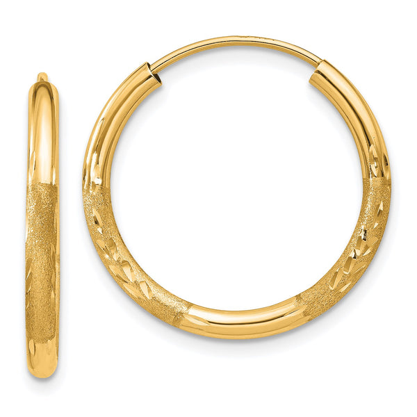 14KT Yellow Gold 20X2MM Diamond-cut Hoop Earrings
