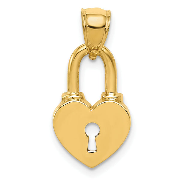 14KT Yellow Gold 21X11MM Heart Lock Pendant-Chain Not Included