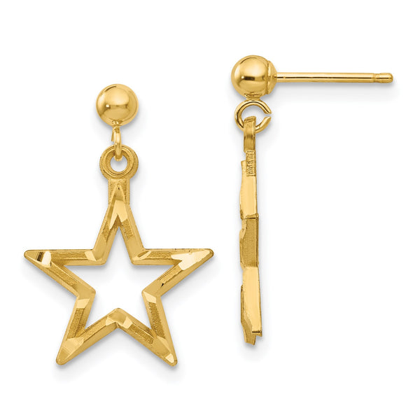 14KT Yellow Gold 21X13MM Dangle Star Earrings