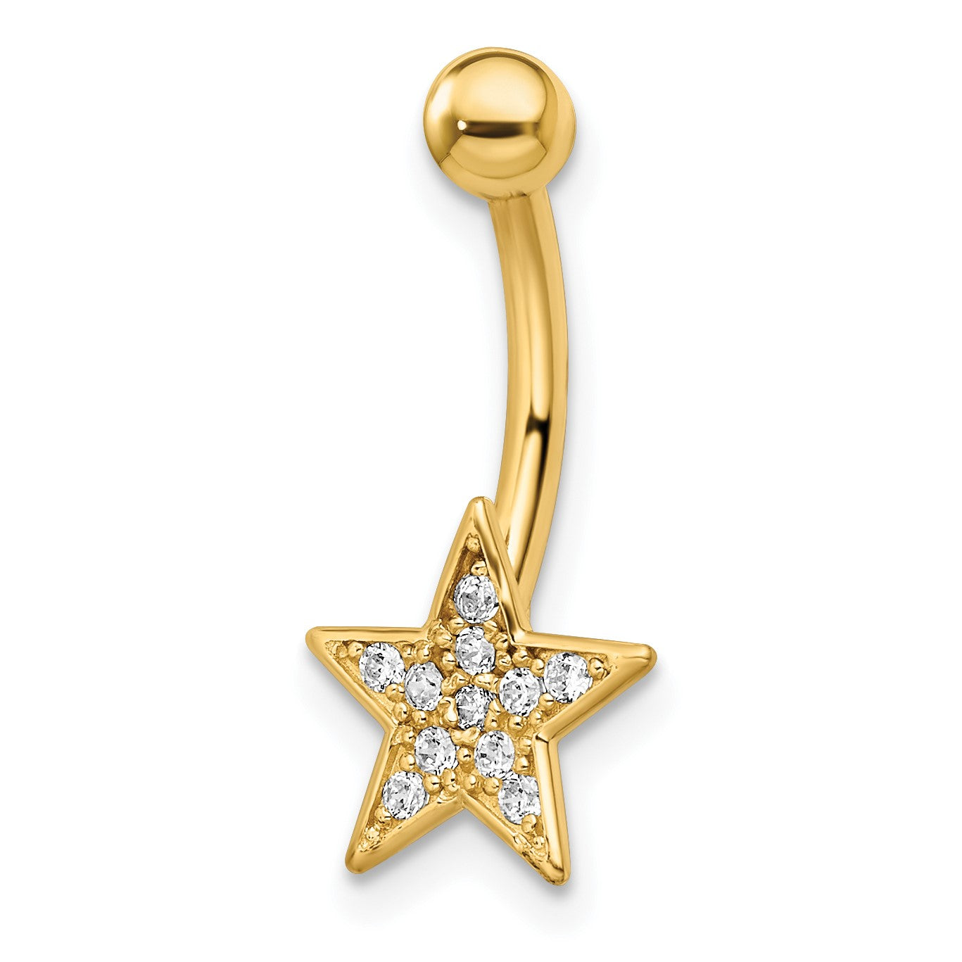 14KT Yellow Gold Cubic Zirconia 22X10MM Belly Ring