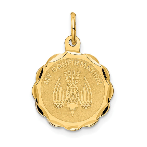 14KT Yellow Gold 22X16MM Diamond-cut Medal My Confirmation Pendant-Chain Not Included