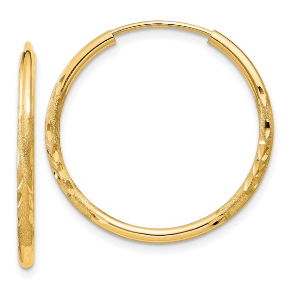 14KT Yellow Gold 22X1.5MM Diamond-cut Hoop Earrings