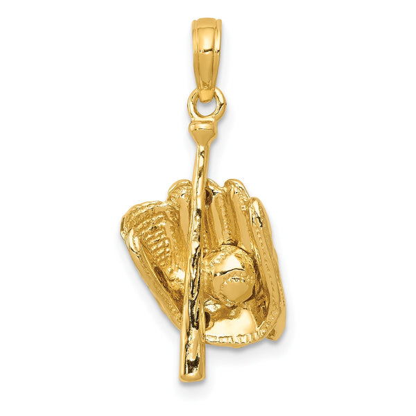 14KT Yellow Gold 23X11MM Three Dimensional Baseball Pendant
