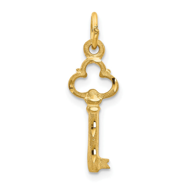 14KT Yellow Gold 24X8MM Diamond-cut Key Pendant-Chain Not Included