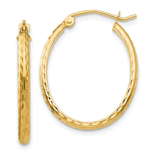 14KT Yellow Gold 25X2.5MM Diamond-cut Oval Hoop Earrings