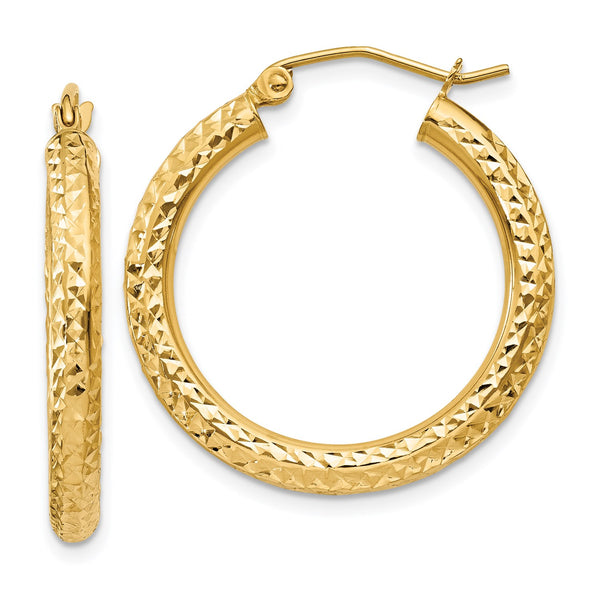 14KT Yellow Gold 25X3MM Diamond-cut Hoop Earrings