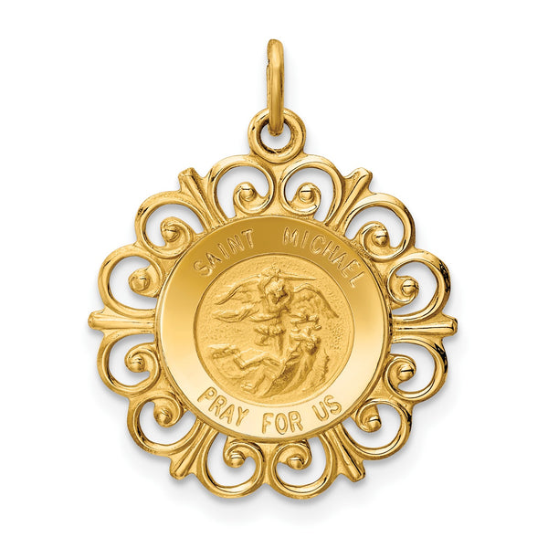 14KT Yellow Gold 26X19MM Medal Saint Michael Pendant-Chain Not Included