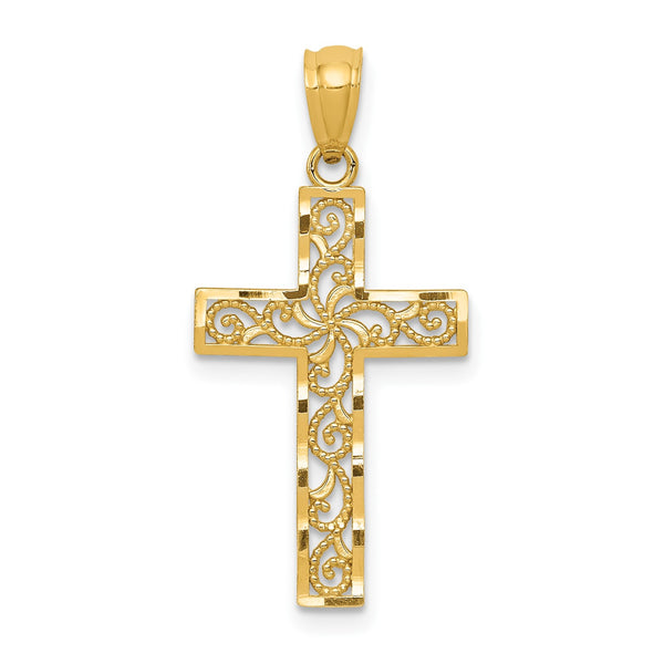 14KT Yellow Gold 27X13MM Diamond-cut Cross Pendant-Chain Not Included