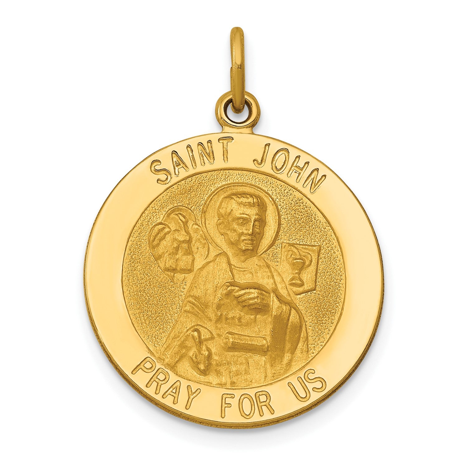 14KT Yellow Gold 27X19MM Medal Saint John Pendant. Chain Not Included