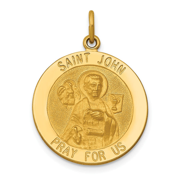 14KT Yellow Gold 27X19MM Medal Saint John Pendant-Chain Not Included