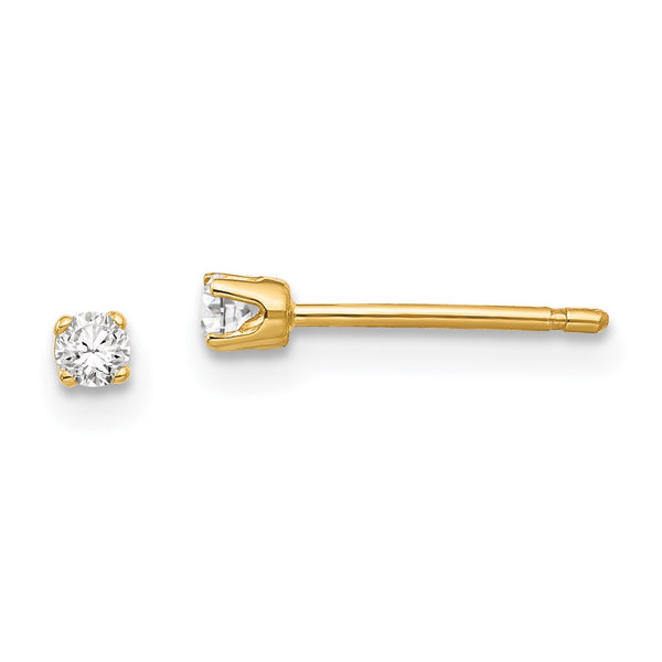 14KT Yellow Gold 2.3MM Round Cubic Zirconia Stud Earrings
