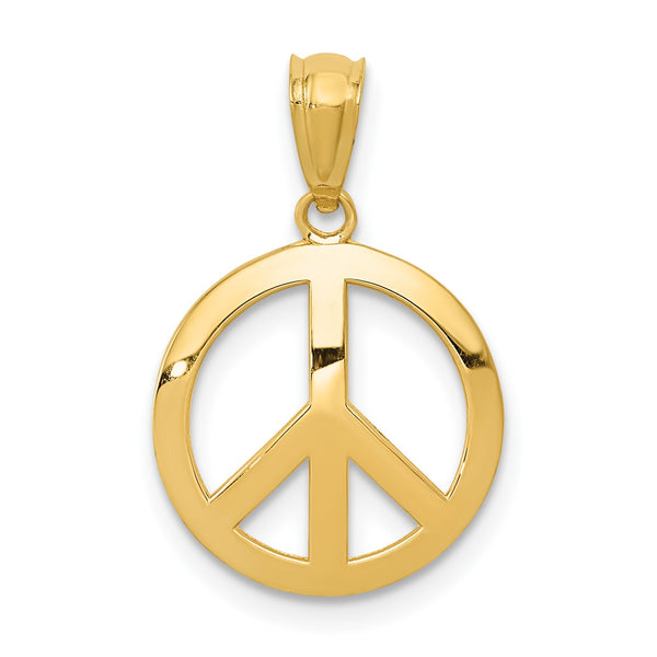 14KT Yellow Gold 30X12MM Peace Sign Pendant-Chain Not Included