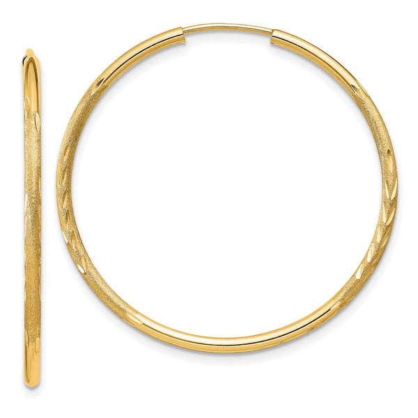 14KT Yellow Gold 30X1.5MM Diamond-cut Hoop Earrings