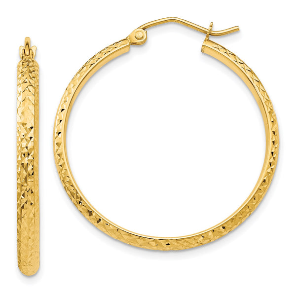 14KT Yellow Gold 30X2.8MM Diamond-cut Hoop Earrings