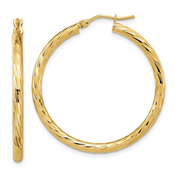 14KT Yellow Gold 35X33MM Diamond-cut Hoop Earrings