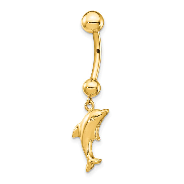 14KT Yellow Gold 35X10MM Dolphin Belly Ring