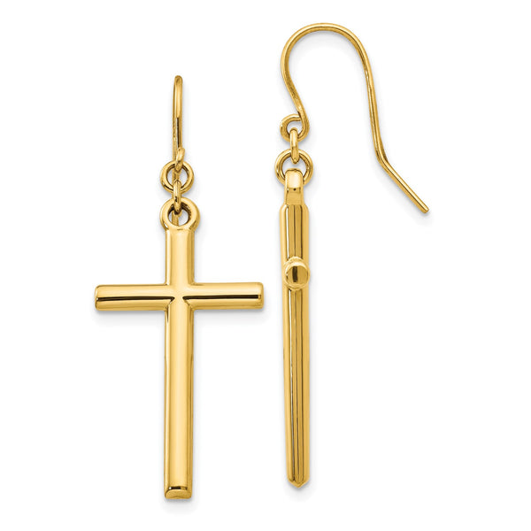 14KT Yellow Gold 36X14MM Cross Earrings